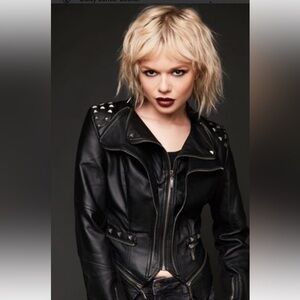 Olivia Miller Studded Black Faux Leather Moto Jacket